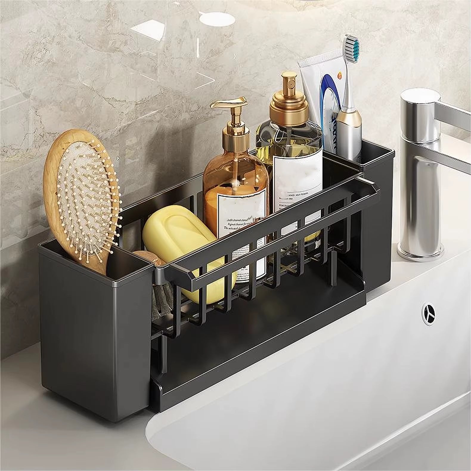 Elevate Your Kitchen with Our Versatile Kitchen Sink Organizer - Sponge and Brush Holder with Drain Rack