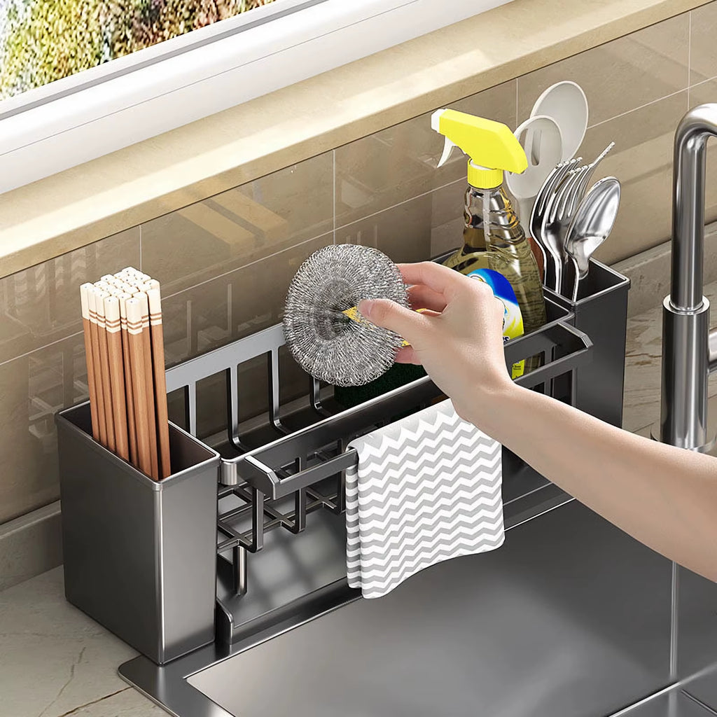 Elevate Your Kitchen with Our Versatile Kitchen Sink Organizer - Sponge and Brush Holder with Drain Rack